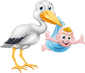 Wall Mural - Stork Cartoon Pregnancy Myth Bird With New Baby