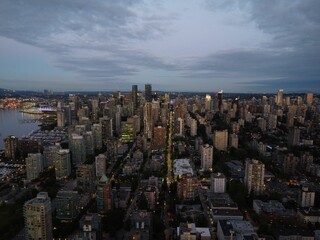 Cityscape of Vancouver against the background of a cloudy sky. British Columbia, Canada.