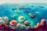Fototapeta Do akwarium - Watercolor underwater life. painted coral reef, Great Barrier reef, underwater coral . Aquatic illustration for design, print or background. Beautiful wildlife. 3D rendering
