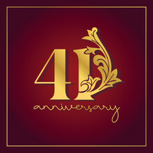 41st Anniversary Celebration Banner With  On Red Background. Vintage Decorative Number Vector Design.