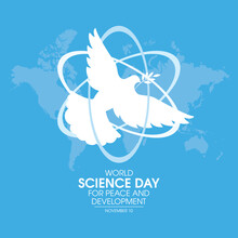 World Science Day For Peace And Development Vector. Dove Of Peace And Atom White Silhouette Icon Vector. November 10 Every Year. Important Day