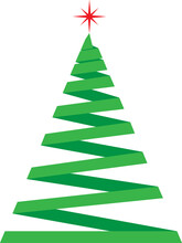 Christmas Tree From Green Ribbon And Christmas Star Isolated