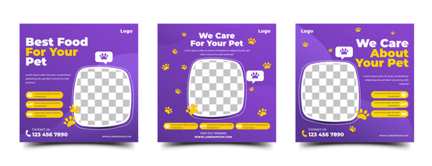 Pet care and shop social media post template design collection