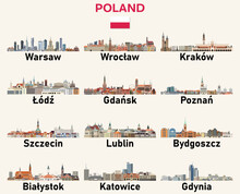 Poland Cities Skylines Vector Illustrations Set