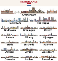 Fototapete - Netherlands cities skylines vector illustrations set