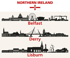 Poster - Northern Ireland cities skylines silhouettes vector set