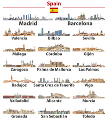 Fototapete - Spain cities skylines vector illustrations set