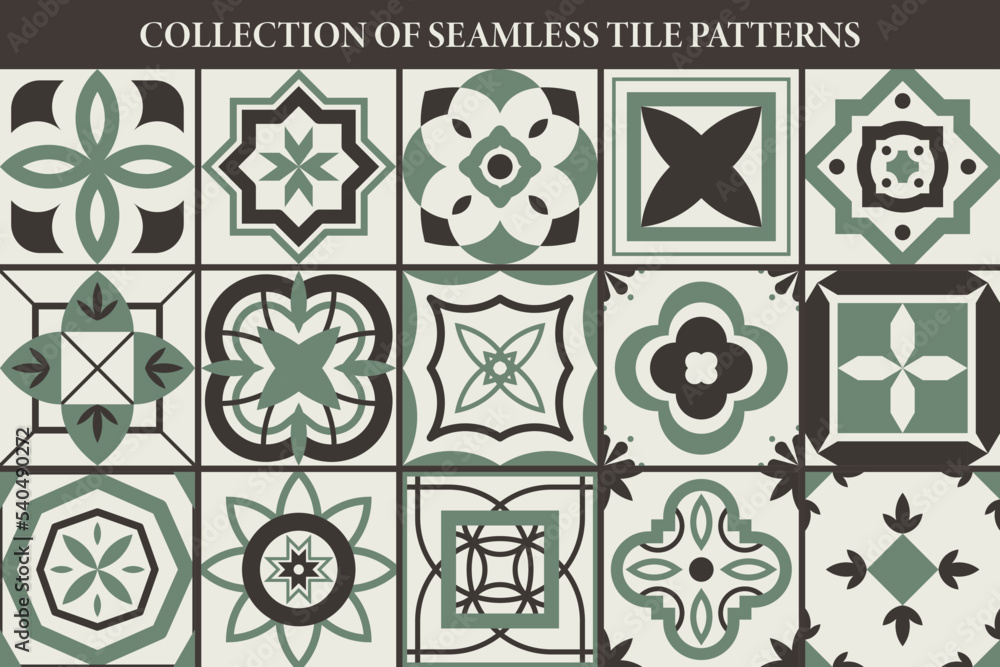 Collection of seamless geometric mosaic patterns - vintage tile ...