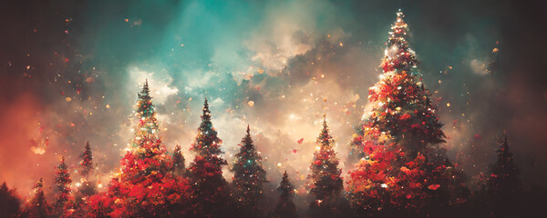 Wall Mural - abstract fantasy festive christmas tree background header wallpaper background 3d illustration.