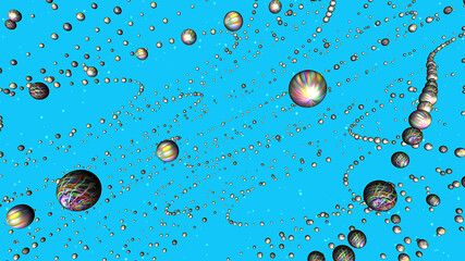 Abstract blue background with shiny spheres.