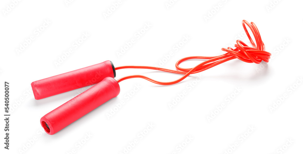 Red skipping rope on white background