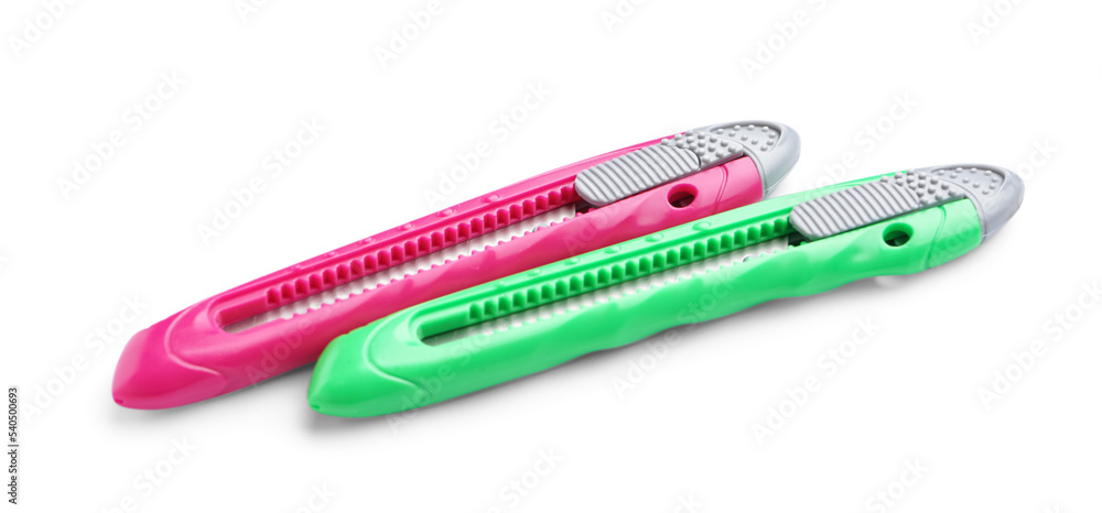 Utility knives on white background