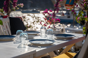 Wall Mural - table setting at a fancy beach restaurant