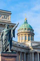 Wall Mural - Cathedral of Our Lady of Kazan, Russian Orthodox Church with Kutuzov statue in Saint Petersburg, Russia