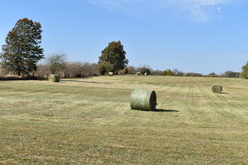 Poster - Hay Bale in a Farm Field