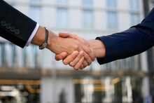 Man In Suit And Tie Give Hand As Hello In Office Closeup. Friend Welcome Mediation Offer Positive Introduction Thanks Gesture Summit Participate Executive Approval Motivation Male Arm Strike Bargain