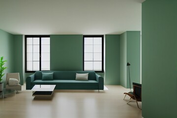 Sticker - Minimalist interior design,green living room , 3d render