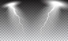 Lightning Flashing From The Sky. Vector Illustration With Transparent Background.	
