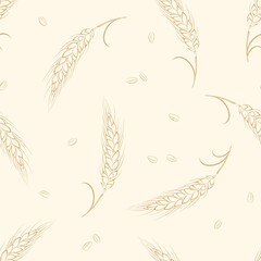 Wall Mural - Wheat seamless pattern. Botanical background with ears and seeds of wheat.