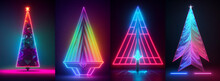 Christmas Tree Made From Neon, Neon Lights, Futuristic Abstract Atmosphere, Background With Colorful Lights