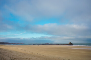 Wall Mural - Beautiful view of La Rocco Tower on sunrise from the Le Braye Beach