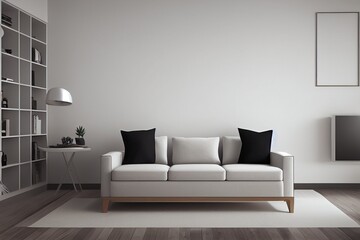 Canvas Print - Blank wall mockup in living room interior background, 3d render