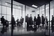© 2rogan - Businesspeople in abstract office interior. Meeting and finance concept. Double exposure