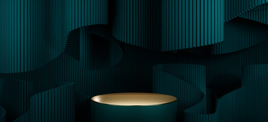 Wall Mural - Mock up scene geometry shape podium for product display. Abstract wavy background. 3d rendering.