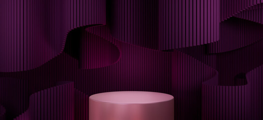 Wall Mural - Mock up scene geometry shape podium for product display. Abstract wavy background. 3d rendering.