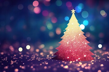 merry christmas glowing golden tree bokeh background.