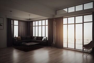 Sticker - Home mockup, modern interior background, 3d render