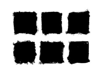 Aufkleber - Set of black grunge squares with rough edges. Hand drawn vector geometric elements. Template for typography, banner, advertisement. Brush drawn geometric shapes isolated on white background.