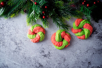 Wall Mural - Christmas bright cookies on a grey background