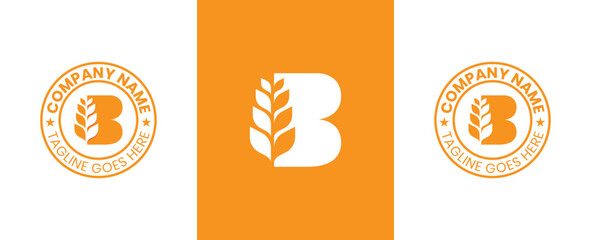 Initial Letter B Wheat Logo Concept symbol sign icon Element Design. Grain Logotype. Vector illustration template