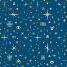 Vintage Retro Seamless Pattern With Stars. Christmas Background With Snowflakes