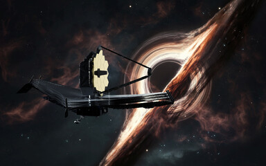 Wall Mural - james webb telescope and black hole. jwst launch art. elements of image provided by nasa