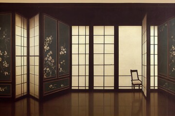 Poster - Interior of stylish room with folding screen