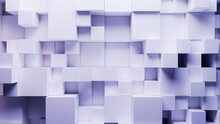 Perfectly Aligned Multisized Block Wall. White And Violet, Futuristic Tech Background. 3D Render.