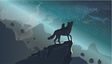 Silhouette Of A Warrior With A Pack Of Wolves Looking At Sunset Sky, Digital Art Style, Illustration Painting
