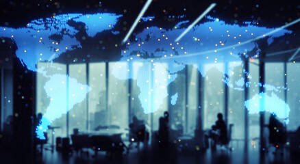 Aufkleber - Group of people working in office and world map concept. Worldwide business.