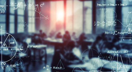 group of students studying in classroom and science technology concept.
