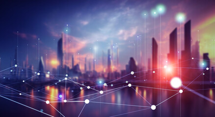Poster - Smart city and communication network concept. 5G. LPWA (Low Power Wide Area). Wireless communication.