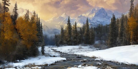 Winter landscape illustration digital art background fantasy wallpaper 
environment nature concept cold snow weather wilderness