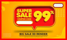 3D Render  Super Sale 99% Red And Yellow Colors Bubble For Discount Sale, Flash Sale, Promo Sale, Black Friday