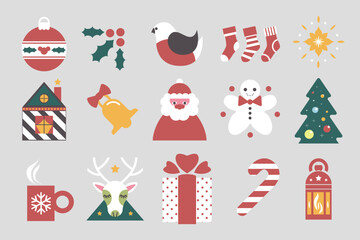 Wall Mural - Christmas and new year celebration icons vector