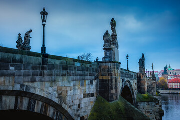 Wall Mural - Charles bridge at dramatic dawn, Medieval Prague, Czech Republic