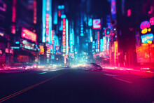 Colorful Nighttime Cyberpunk City Illustration. A Night Of The Neon Street At The Downtown Wallpaper.