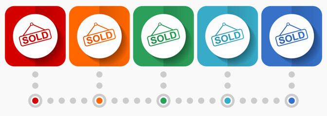 Poster - Sold vector icons, infographic template, set of flat design shop symbols