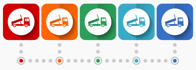 Aufkleber - Dump truck vector icons, infographic template, set of flat design  transport symbols