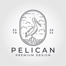 Pelican Line Art Mono Illustration Vector Design Template.